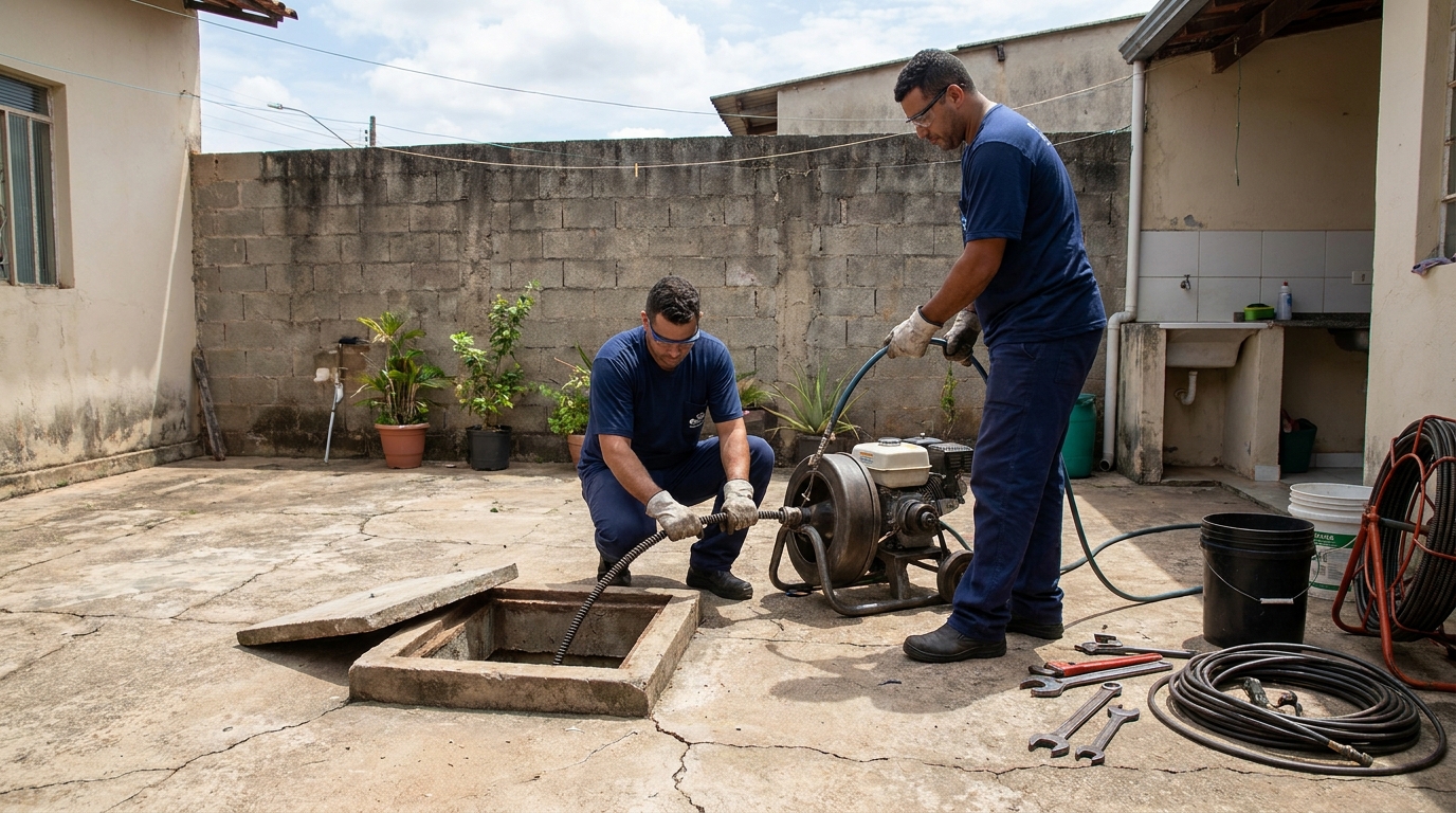Desentupimento de esgoto residencial em São José‑SC